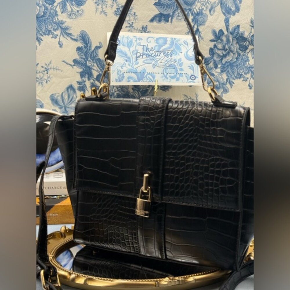 🆕 KURT GEIGER LONDON 🧿 NWOT Brixton Croc-Embossed Top Handle Flap Bag *SAMPLE* - Picture 9 of 16